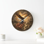 Eagle American Flag Patriotic Rustic Große Wanduhr (Zuhause)