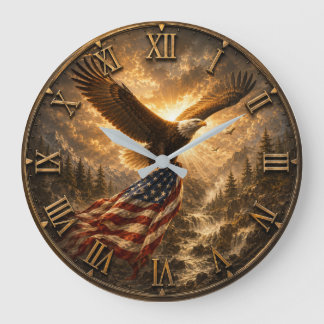 Eagle American Flag Patriotic Rustic Große Wanduhr