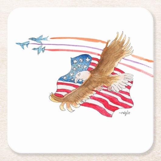 Eagle and American Flag Rechteckiger Pappuntersetzer (Vorderseite)