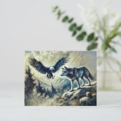 Eagle and Wolf in Wild Landscape Postkarte (Stehend Vorderseite)