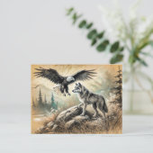 Eagle and Wolf in Wild Landscape Postkarte (Stehend Vorderseite)