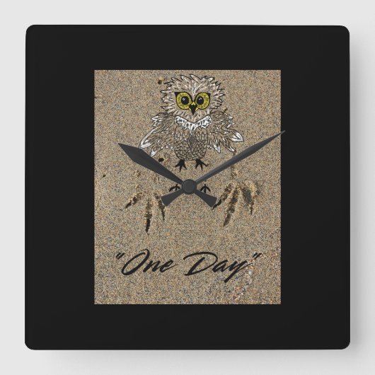 Eagle Baby & Footprints im Sand "One Day" Quadratische Wanduhr (Vorderseite)