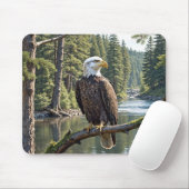 Eagle Bald am Zweig des Baumflusses Mousepad (Mit Mouse)