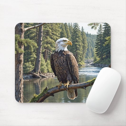 Eagle Bald am Zweig des Baumflusses Mousepad (Mit Mouse)
