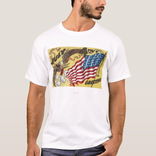 Eagle-Emblem, das Feuerwerke, Flagge hält T-Shirt (Vorderseite)