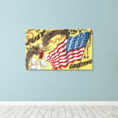 Eagle Emblem Holding Fireworks, Flag Leinwanddruck (Insitu (Holzboden))