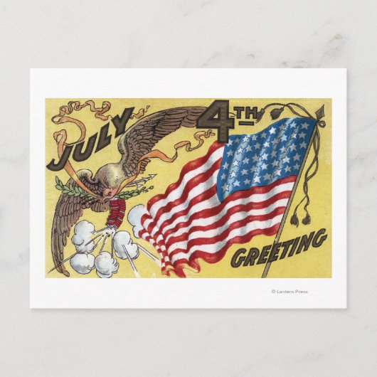 Eagle Emblem Holding Fireworks, Flag Postkarte (Vorderseite)