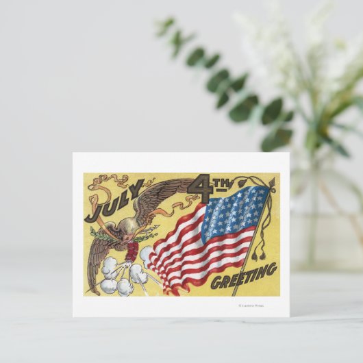 Eagle Emblem Holding Fireworks, Flag Postkarte (Stehend Vorderseite)