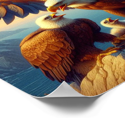 Eagle Familie nistet auf einer Klippe während 10x8 Poster (Ecke)
