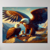 Eagle Familie nistet auf einer Klippe während 10x8 Poster (Vorne)