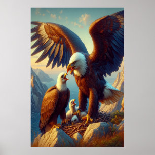 Eagle Family Nesting, um 24x36 auf einer Klippe zu Poster