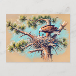 Eagle Füttre jung in Nest auf Pine Tree Pastel Postkarte