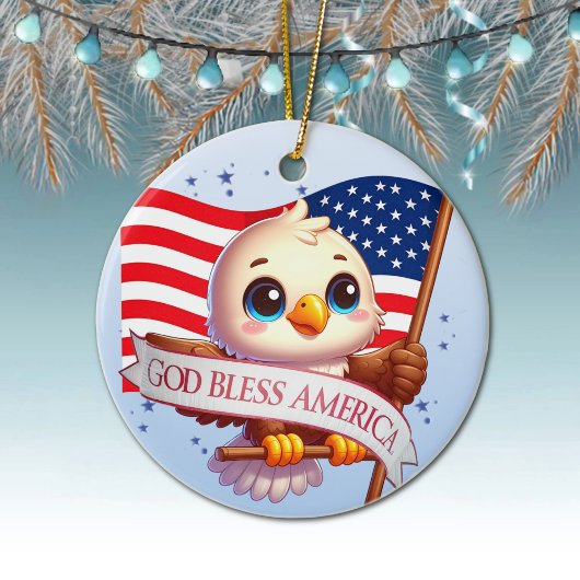 Eagle God Bless America USA Flag Patriotic 🦅🇺🇸  Keramik Ornament
