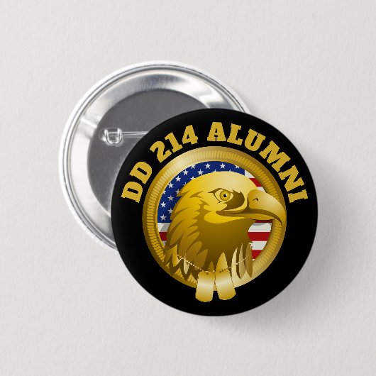 Eagle Gold Emblem USA Flag | DD 214 Alumni Brooch Button (Vorne & Hinten)