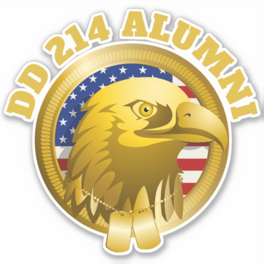 Eagle Gold Emblem USA Flag | DD 214 Alumni Vinyl Aufkleber (Vorderseite)
