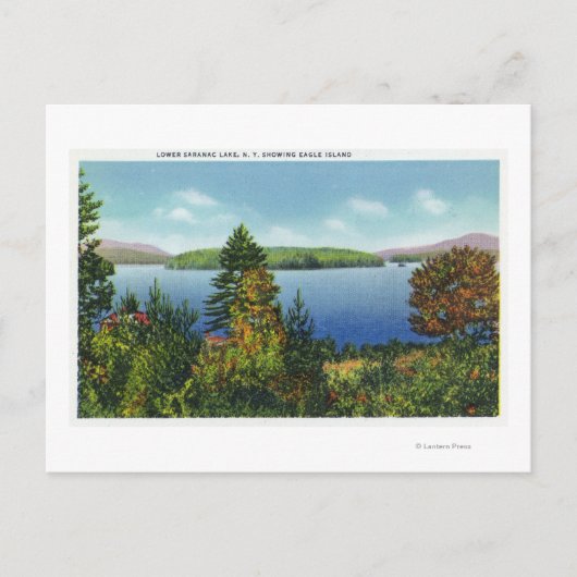 Eagle Island und Lower Saranac Lake View Postkarte (Vorderseite)