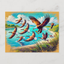 Eagle Jagd Wilde Gänse am See Pastel Chalk