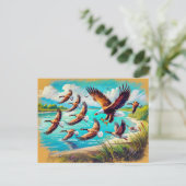 Eagle Jagd Wilde Gänse am See Pastel Chalk Postkarte (Stehend Vorderseite)