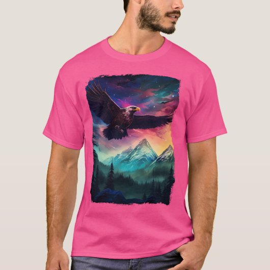 Eagle Northern Light Aurora Borealis Landschaft Mo T-Shirt (Vorderseite)