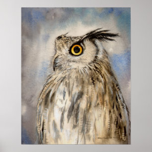 Eagle Owl Wasserfarben Kunst, Dichtung und Musik Poster