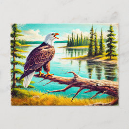 Eagle Perched on Branch by Lake Pastel Chalk Postkarte
