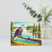 Eagle Perched on Branch by Lake Pastel Chalk Postkarte (Stehend Vorderseite)