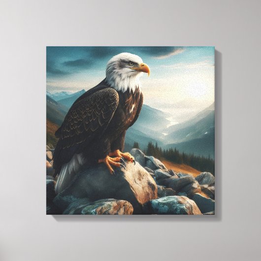 Eagle Perched on Rocky Terrain Leinwanddruck (Vorderseite)