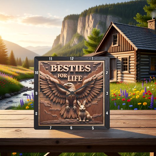 Eagle Rabbit Besties Portrait Quadratische Wanduhr