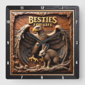 Eagle Rabbit Friendship Mountain Quadratische Wanduhr (Vorderseite)
