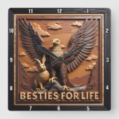 Eagle Rabbit Textured Besties Quadratische Wanduhr (Vorderseite)