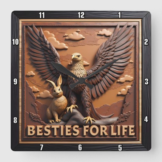Eagle Rabbit Textured Besties Quadratische Wanduhr (Vorderseite)