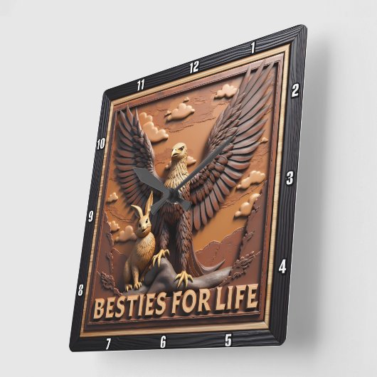 Eagle Rabbit Textured Besties Quadratische Wanduhr (Winkel)