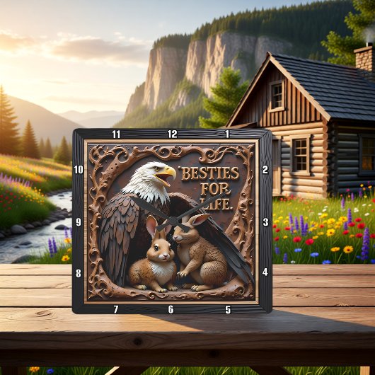 Eagle Rabbit Textured Companions Quadratische Wanduhr