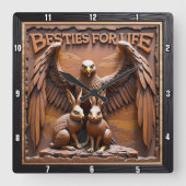 Eagle Rabbit Textured Forest Quadratische Wanduhr (Vorderseite)