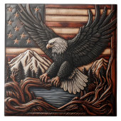 Eagle Relief Carving mit amerikanischem Flaggenhin Fliese (Vorderseite)