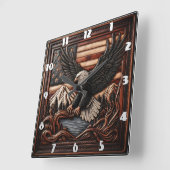 Eagle Relief Carving mit amerikanischem Flaggenhin Quadratische Wanduhr (Winkel)