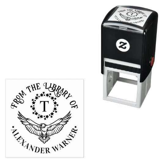 Eagle Single Initial Star Wreath Library Book Name Permastempel (Beispiel)