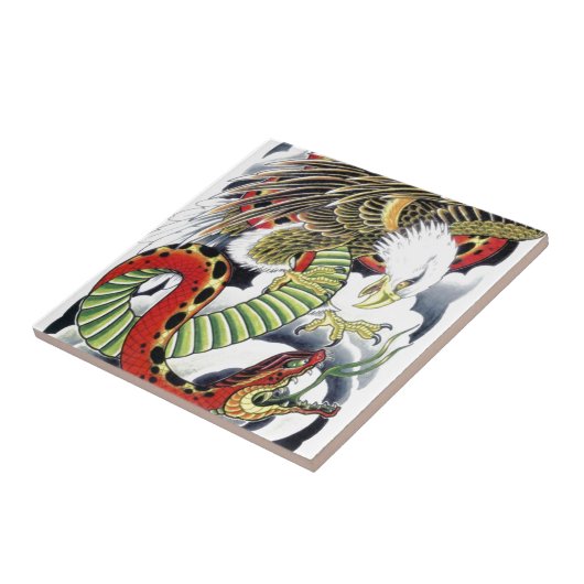 Eagle & Snake Japanisches Tattoo Design Fliese (Seite)