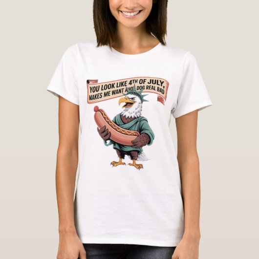 Eagle Statue Hot Dog 4. Juli Spaß T-Shirt (Vorderseite)