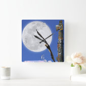 Eagle, Totem Pole & Moon Fantasy Clock Quadratische Wanduhr (Zuhause)