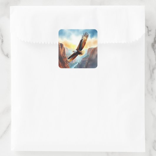 Eagle über Canyon Quadratischer Aufkleber (Tasche)