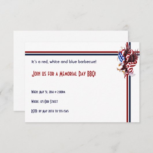 Eagle und amerikanische Flagge Tatoo Einladung (Vorne/Hinten)