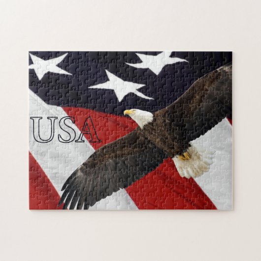 Eagle und die amerikanische Flagge USA Puzzle (Horizontal)