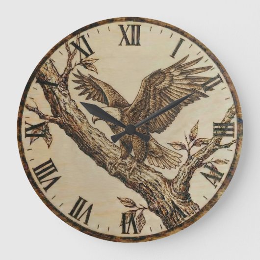 Eagle Wall Clock – Woodland Rustic Style Große Wanduhr (Vorderseite)