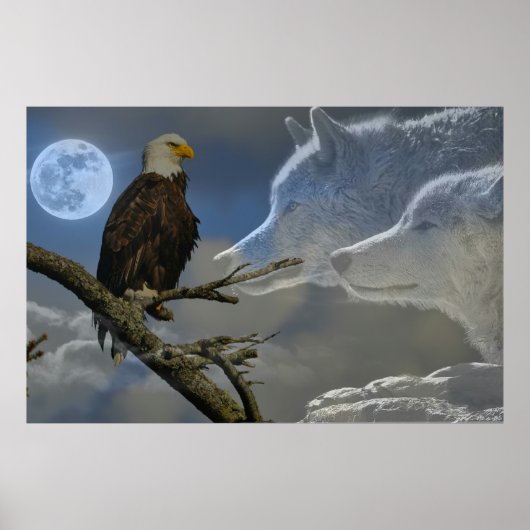 Eagle Wolves Full Moon Poster (Vorne)