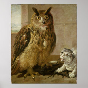 Eagleeule und -katze mit toten Ratten Poster