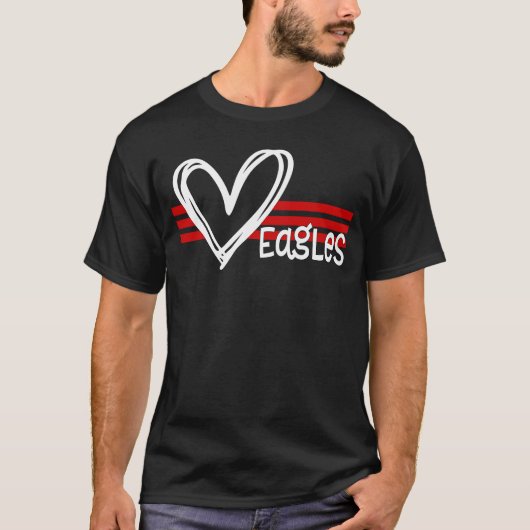 Eagles Pride Teams Schule Geist Sport Rotes Herz T-Shirt (Vorderseite)