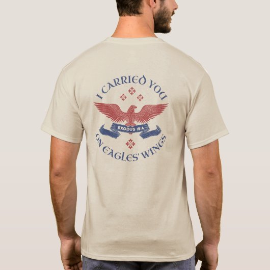 Eagle's Wings Scripture Exodus 19:4 Red/Blue T-Shirt (Rückseite)