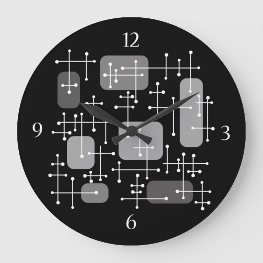 Eames Era Art Crosshairs Schwarz-weiß Große Wanduhr (Vorderseite)