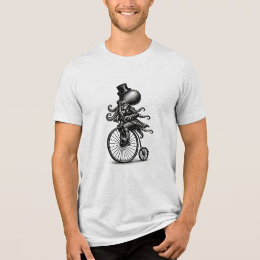 eampunk Victorian Octopus Riding Penny Farthing Bi Tri-Blend Shirt (Vorderseite)